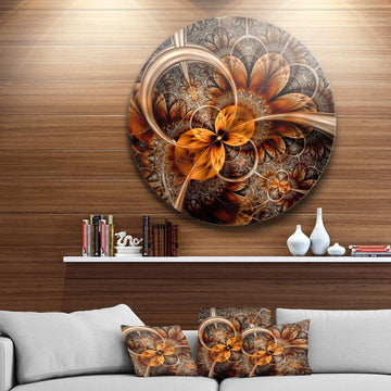 Dark Orange Fractal Flower - Abstract Oversized Circle Metal Wall Art